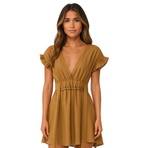 ZARA Ruffled Side Tie Mini Dress in Bronze NWT Size Small - Picture 1 of 3